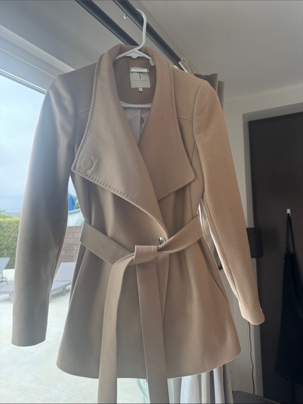 Ted Baker Camel Tie-Waist Wool Peacoat